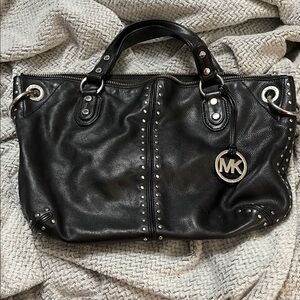 Michael Kors Black Leather Studded MK Tote
